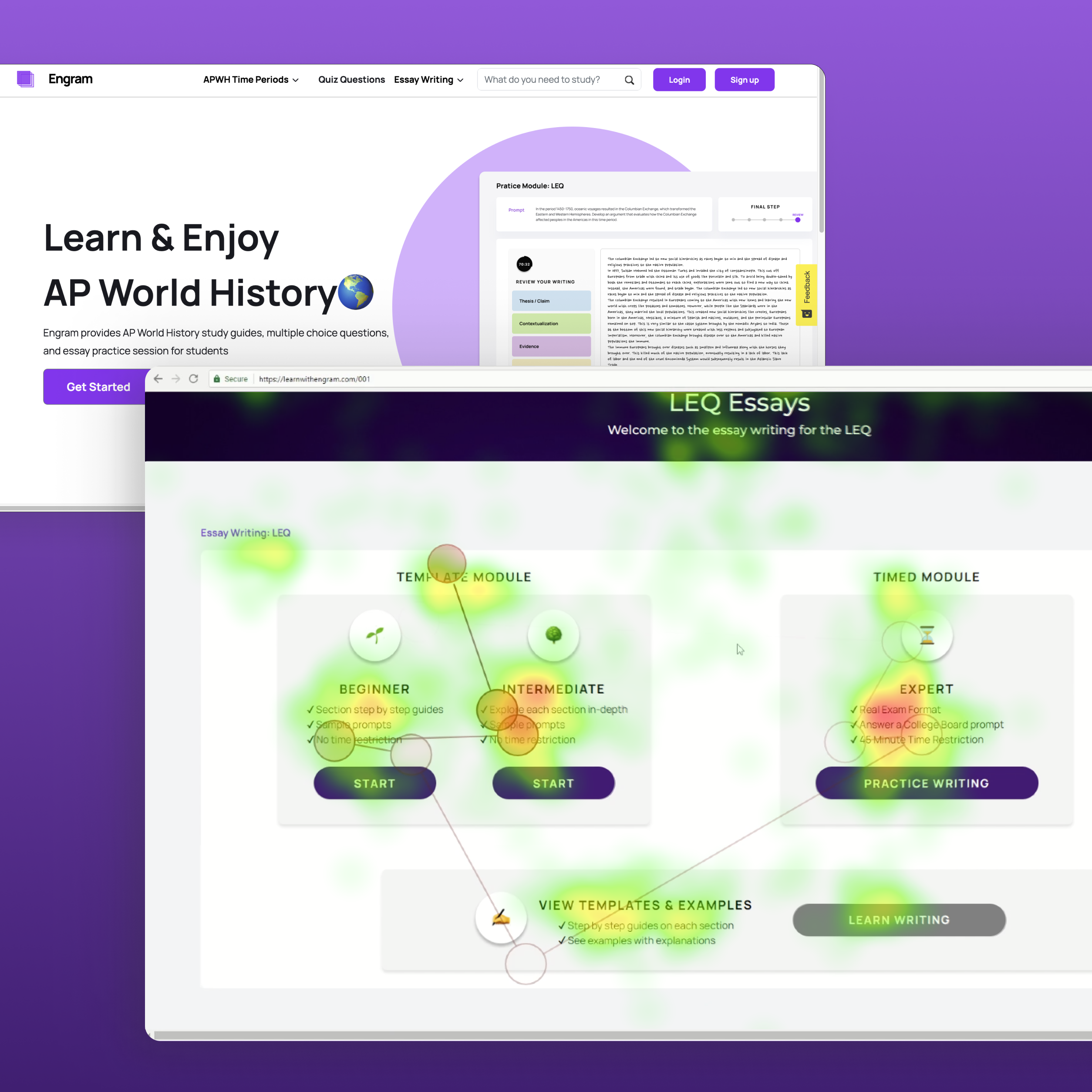 Pages from Engram's website with eye tracking data