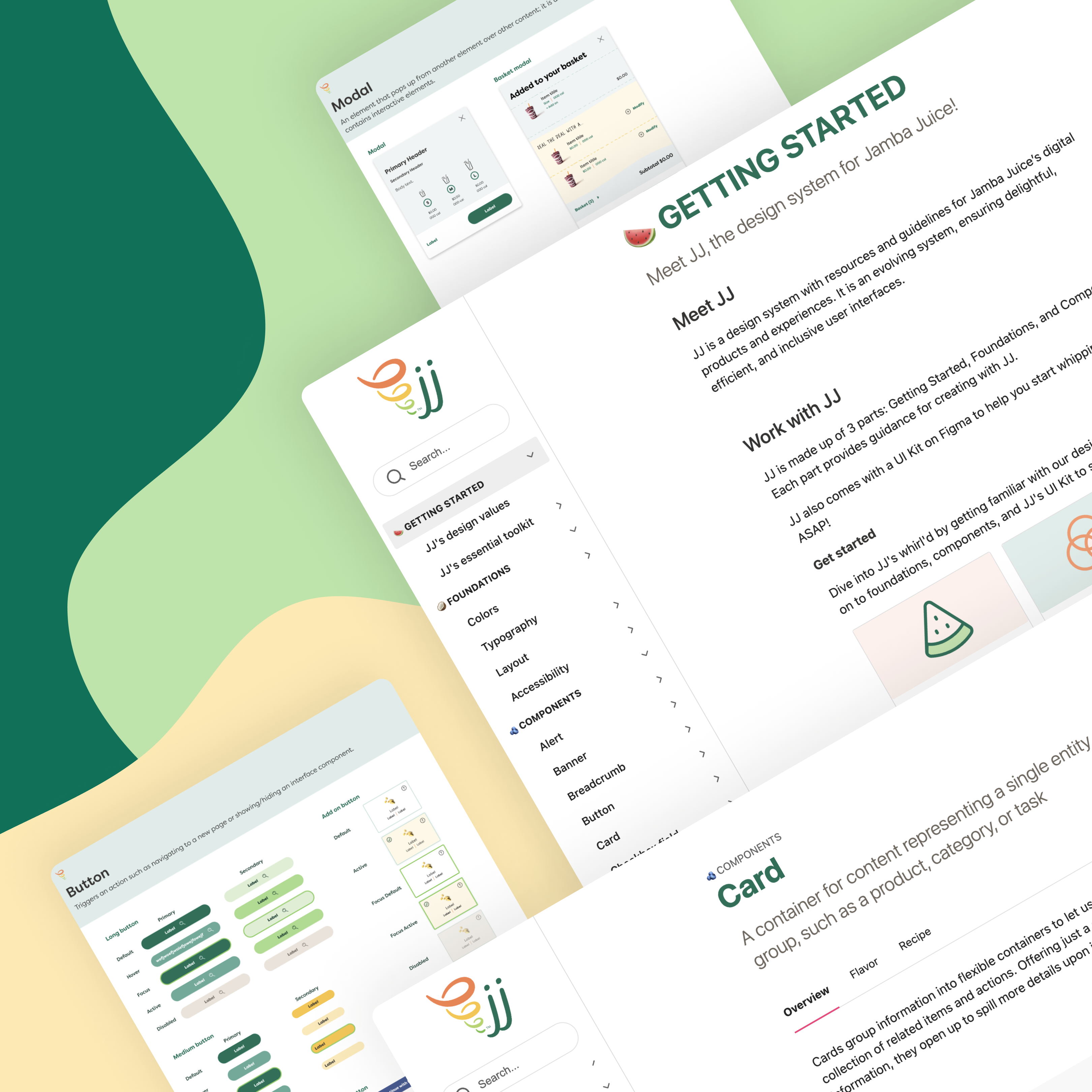 Pages from JJ design system's documentation and UI kit