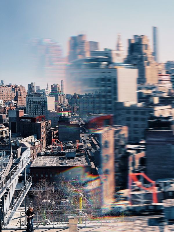 photo of lower Manhattan buildings with prism distortion